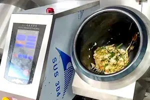 Stir-frying vegetables with an automatic cooking machine