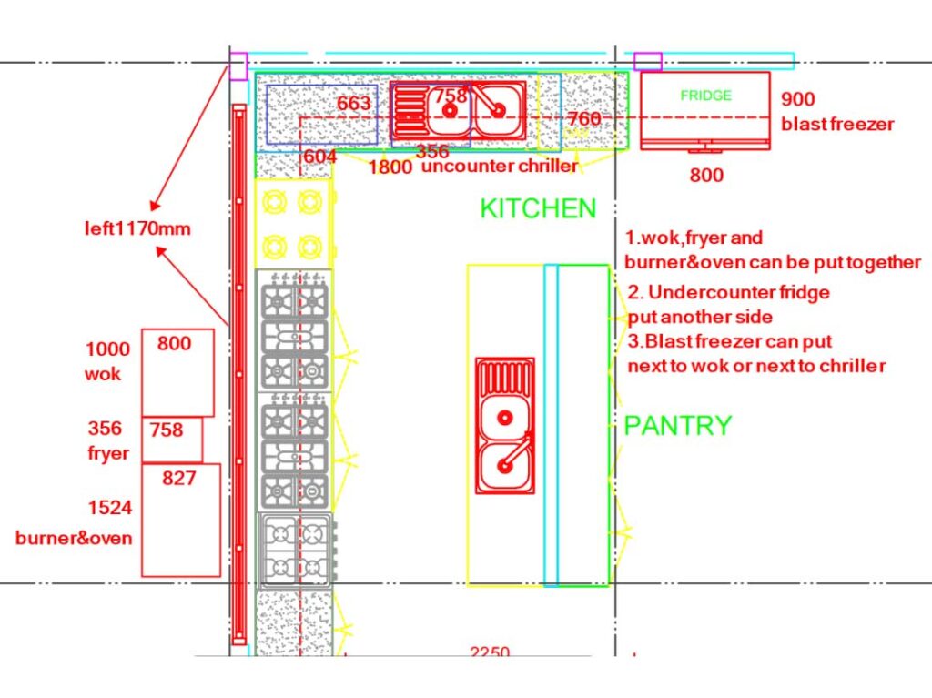 Western restaurant kitchen drawings